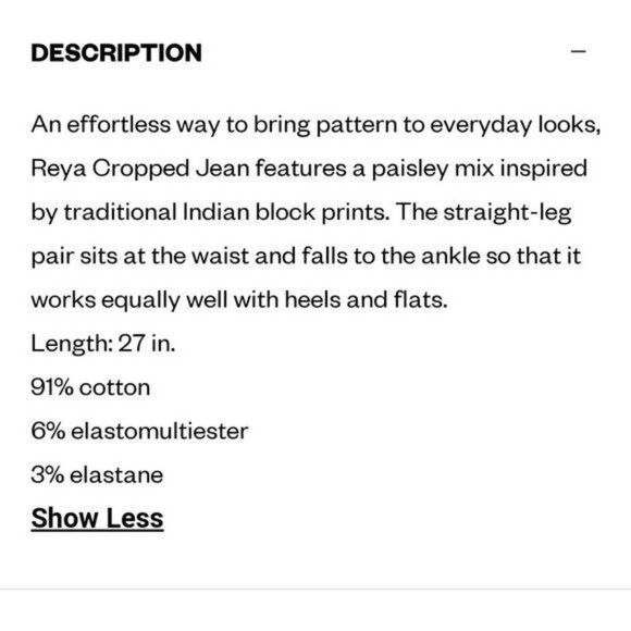 Tory Burch Reya Cropped Straight Leg Jeans Paisley Cotton Blend Size 27 - Picture 8 of 8